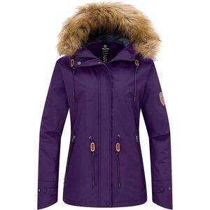Women's Waterproof Dark Purple Snow Ski Jacket Hooded Coat Snowboarding Fleece